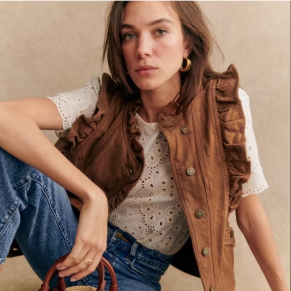 Sezane Brown Ruffled Vest